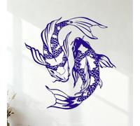 Wall Decals PVC Koi Carp Fish Yinyang Symbols Oriental Fishes 54.6x55.2cm Art Mural Painting DarkBlue