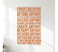 Wall Decals PVC People are Often unreasonable Irrational and self Centered Forgive Them Anyway. Mother Teresa 42x67.1cm Art Mural Painting Orange