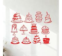 Wall Decals Set Cakes Bakehouse Tasty Bakery Cake Dessert 42x52.6cm Can Modify and add Information Red