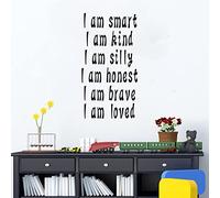 Wall Decals, Wall Stickers for Kids, Quotes Inspirational Boys Girl Baby Playroom Nursery Classroom School Motivational Home Vinyl Art Wall Decor, I Am Smart I Am Kind I Am Silly I Am Honest 19"X36.2"
