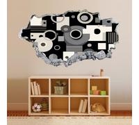 Wall Decor 3D Smashed Stickers Black and White Circle Removable Art Wall Tattoo Family Vinyl Wall Decals for Home Nursery Girls Kids Living Room Bedroom Decoration 48x84cm