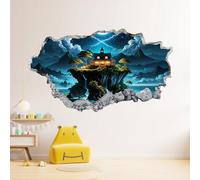 Wall Decor 3D Smashed Stickers Island Building Tree Removable Art Wall Tattoo Mountain Lightning Clouds Family Vinyl Wall Decals for Home Nursery Girls Kids Living Room Bedroom Decoration 75x112cm