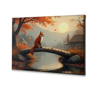 Wall Decor A Fox Sits On A Wooden Bridge In An Autumn Landscape. Canvas Decorative Picture Wall Pictures For Living Room Wall Art(30x40cm)