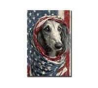 Wall Decor Art Afghan Hound Dog Draped In Distressed American Flag Funny Iron Painting Durable Tin Signs For Outdoor Country Beach House 30X20Cm