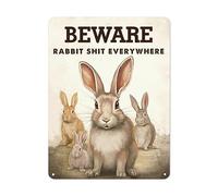 Wall Decor Beware Rabbit Shit Everywhere Metal Signs Personalised Room Decor Vintage Metal Tin Wall Decor Sign For Kitchen Decor Bathroom 20X30Cm