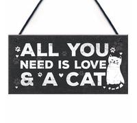 Wall Decor Cat Wooden Sign Pet Tag Cat Accessories Lovely Friendship Home Office Garden Farmhouse Wood Wall Art Sign 7.9''x3.9'' (All You Need is Love a cat)