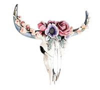 Wall Decor, Cow Skull Wall Sculptures, Resin Longhorn Cow Skull Hanging Decor with Artificial Plants Flowers, Animal Wildlife Figurines, Wall Art Crafts Ornament for Home Office (Flowers,