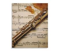 Wall Decor Decorative Wall Art Flute Music Cotton And Linen Hanging Poster Framed Wall Artwork Gallery Aesthetic for Bedroom Living Room Bathroom 18x24inch(45x60cm)