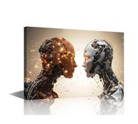 Wall Decor for Bedroom 1 Piece Artificial Intelligence Robot Print Picture Paintings Wall Art for Living Room Bathroom Two Ai Robots Framed Wall Art Futuristic Wall Decor Ready to Hang (24''Wx36''H)