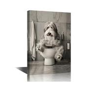 Wall Decor for Bedroom A Dog Reading Newspapers Prints Wall Art Canvas Prints Artwork for Walls Bathroom Wall Framed The Dog on the Toilet Wall Art Canvas Art Bedroom Wall Decor Above Bed,