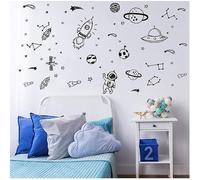Wall Decor for Boys Room Art Outer Space Star Rockets Planets Stickers Removable Space Wall Decal for Children Bedroom Decoration (Black) YU1