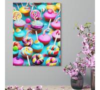 Wall Decor For Living Room Large Canvas Wall Art For Bedroom Modern Office Pictures Wall Artwork Colorful Sweet Lollipop Cupcake Donut Landscape Paintings Canvas Art Prints Home Decorations 12x16inch(