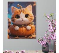 Wall Decor For Living Room Large Canvas Wall Art For Bedroom Modern Office Pictures Wall Artwork Cute Fantasy Thanksgving Cat Pumpkin Landscape Paintings Canvas Art Prints Home Decorations 12x16inch(3