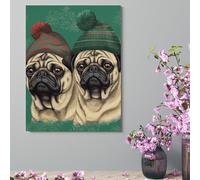 Wall Decor For Living Room Large Canvas Wall Art For Bedroom Modern Office Pictures Wall Artwork Two Pugs Wearing Hats Landscape Paintings Canvas Art Prints Home Decorations 12x16inch(30x41cm)
