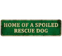 Wall Decor - Home Of A Spoiled Rescue Dog Sign, Dog Decor, Gift For Dog Mom, Dog Stuff, 4" x 16" Tin Sign, Rescue Dog Gifts, Pet Lovers Merchandise