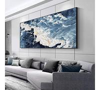 Wall Decor Large Sea Wave Canvas Painting Ocean Landscape Abstract Xxl Framed Wall Art for Living Room Large Size Modern 75x150cm/30x59in With Black Frame