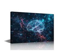 Wall Decor Modern Technology Paintings Canvas Wall Art Framed Human Brain Poster for Boys Bedroom Artificial Intelligence Painting Wall Decor Art Work for Home Decor Living Room 24" Wx36 Hx1 Panel