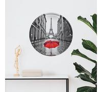 Wall Decor Picture Round Iron Wall Art Eiffel Tower Paris Red Umbrella Funny Metal Sign Bathroom Hanging Decor Aesthetic Room Posters for Dining Room Bedroom Living Room 11.8"X11.8"