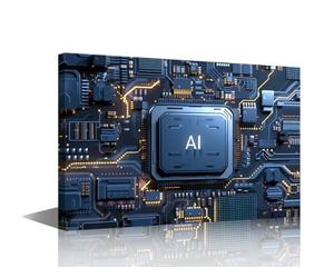 Wall Decor State-of-the-art AI Processor Canvas Wall Art Computer Motherboard Modern Artwork for Office Electronic PC Picture Print on Canvas Framed Ready to Hang, 24" Wx16 H