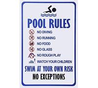 Wall Decor Swimming Pool Rules with Their own Risk Warning Metal Sign, Pool, Water Park Safety tin Sign 8x12 Vintage Signs Plates Funny Art
