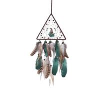 Wall Decor - Triangle Green Feathers with Natural Feathers | Mystic Hanging Decor for Kids Room, Bedroom and Boho Home