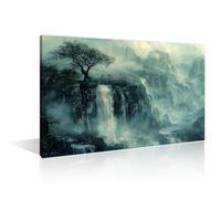 Wall Decor Waterfalls and Cliffs Canvas Wall Art Chinese Style Landscape Painting Modern Artwork for Office Tree Picture Print on Canvas Framed Ready to Hang for Living Bedroom Home (16" Wx24 H)