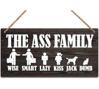 Wall Decor Wood Sign The Ass Family Wise Funny Smart Lazy Kiss Jack Dumb Funny Wooden Hanging Plaque For Home Office Wall Art Decoration 5x10 Inch