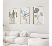 Wall Decoration, 3 Pcs Wall Decoration Living Room 43 X 30 Cm Wall Decoration Metal Wall Decoration Bedroom Wall Decoration Living Room Gold Modern Metal Leaves Wall Decoration for Bedroom