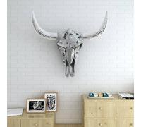 Wall Decoration Bull Head Silver Aluminium 58 x 23 x 54 cm, Modern Sculpture Figure, Art Object for Living Room, Hallway, Office, Patio, Decorative Ornament with Relief Structure