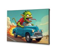 Wall Decorations A Green Monster Drives A Blue Car With Flames Behind It. Canvas Decorative Picture Bathroom Decor Decorative Plates(20x30cm)