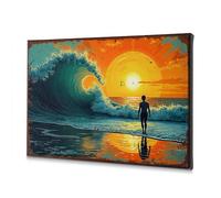 Wall Decorations A Person Stands On A Beach As A Massive Wave Crashes Behind Them Canvas Decorative Picture Bathroom Decor Decorative Plates(20x30cm)