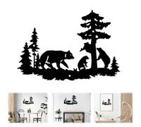 Wall Decorations Metal Paintings Metal Wall Decorations, Forest Silhouette of a Bear and Trees Iron Black Art Deco Hanging Suitable for Wall Decoration Size 32 x 22 cm