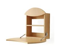 Wall Desk Wall-Mounted Drop-Leaf Table, Round Floating Vanity Desk, Space-Saving Folding Workstation with Storage Shelf for Study Makeup Home Office(Oak)