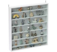 Wall Display Cabinet 80x9.5x83cm Black Particleboard Glass Sliding Doors 6-Shelf