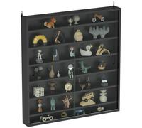 Wall Display Cabinet Black Particle Board Glass Sliding Doors 83x80x9.5cm 6Tier