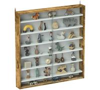 Wall Display Cabinet Rustic Brown Particle Board Glass Doors 83x80x9.5cm 6-Shelf