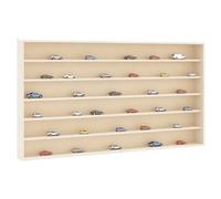 Wall Display Case Plywood 100x8.5x55cm 6 Shelves 2 Hooks Dustproof Shelf Compact
