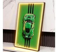 Wall Display Photo Frame Compatible with 42224 Pors *che 911 GT3 R Race Car, with LED Frame Presentation Board for Formula 1 Car Wall Mount 80 x 50 cm (Remote Control and Frame)