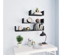 vidaXL Wall Display Shelf 3 pcs Black Engineered Wood UK GF0
