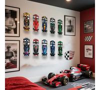 Wall display stand for 12 Speed F1 Champion racing car models | Designed specifically for 77242,77243,77244,77245,77246 | Essential for building block model collection/decoration/gift giving
