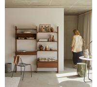 Wall - Double bookcase in solid teak Natural
