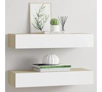 Wall Drawer Shelf Oak White MDF Metal 60x23.5x10cm 2pcs Floating Storage forHome