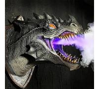 Wall Fantasy Dragon, Dragon Head Wall Mounted, Dragon Wall Art Decor With Light And Spray, Led Illuminated Eyes Wall Hanging Dragon Sculpture Figurines For Home, Offices, Halloween Decoration