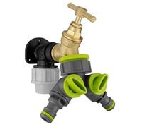 Wall Flange Kit 25mm MDPE Set Connectors - Designed for Secure and efficient Connections with 25mm MDPE Pipes. (Brass Bib Tap + Lime Two Way Tap Splitter)