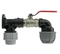 Wall Flange Kit 25mm MDPE Set Connectors - Designed for Secure and efficient Connections with 25mm MDPE Pipes. (Lever Valve + 32mm MDPE Elbow)