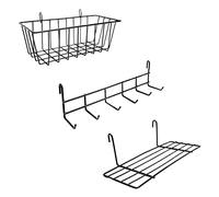 Wall Grid Accessories: Hanging Basket, Hooks Rack & Shelf | Wire Panel Display Shelf & Hooks | Grid Storage
