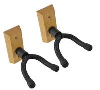 Wall Guitar Hangers X2 with Wood Base for Electric, Acoustic & Classic Guitars