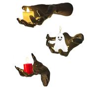 Wall Hand Sculptures,Ompinda 3 Pack Resin Wall Mounted Creepy Reaching Hands with Candles Holder for Halloween Decorations