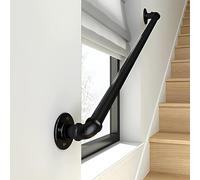 Wall Handrail for Stairs Steps, Black Baluster Stair Rail, Safety Grab Bar, Wrought Iron Matte Banister Anti-Slip for Outdoor, Diameter 3.2cm(Black,450cm(3 * 110cm+120cm))