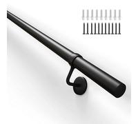 Wall Handrail for Stairs Steps, Metal Wrought Iron Staircase Railing, Black Galvanized Round Tube Hand Rail for Indoor/Outdoor Wall Mount Support Rod(11.5ft/350cm)
